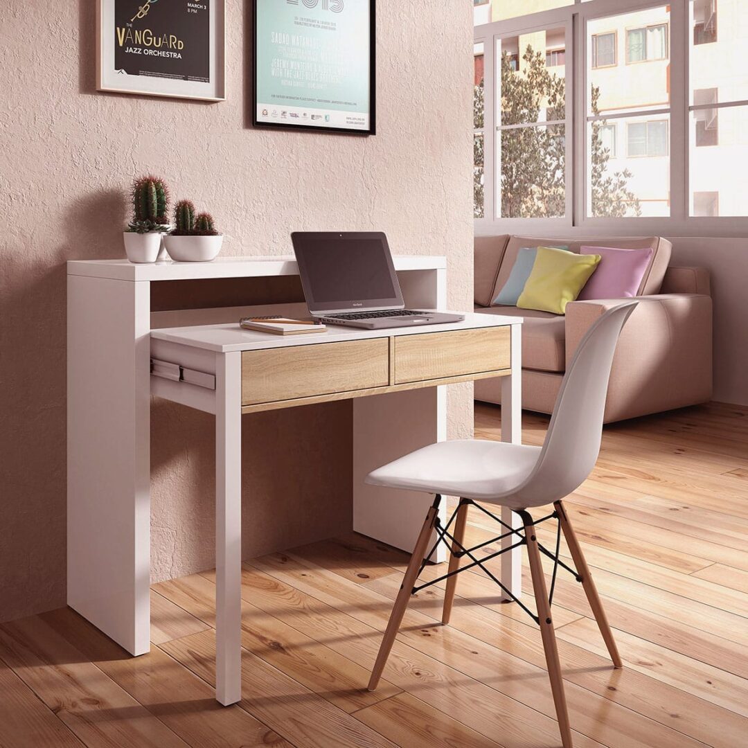 Escritorio Plegable Blanco Roble - Imagen 3