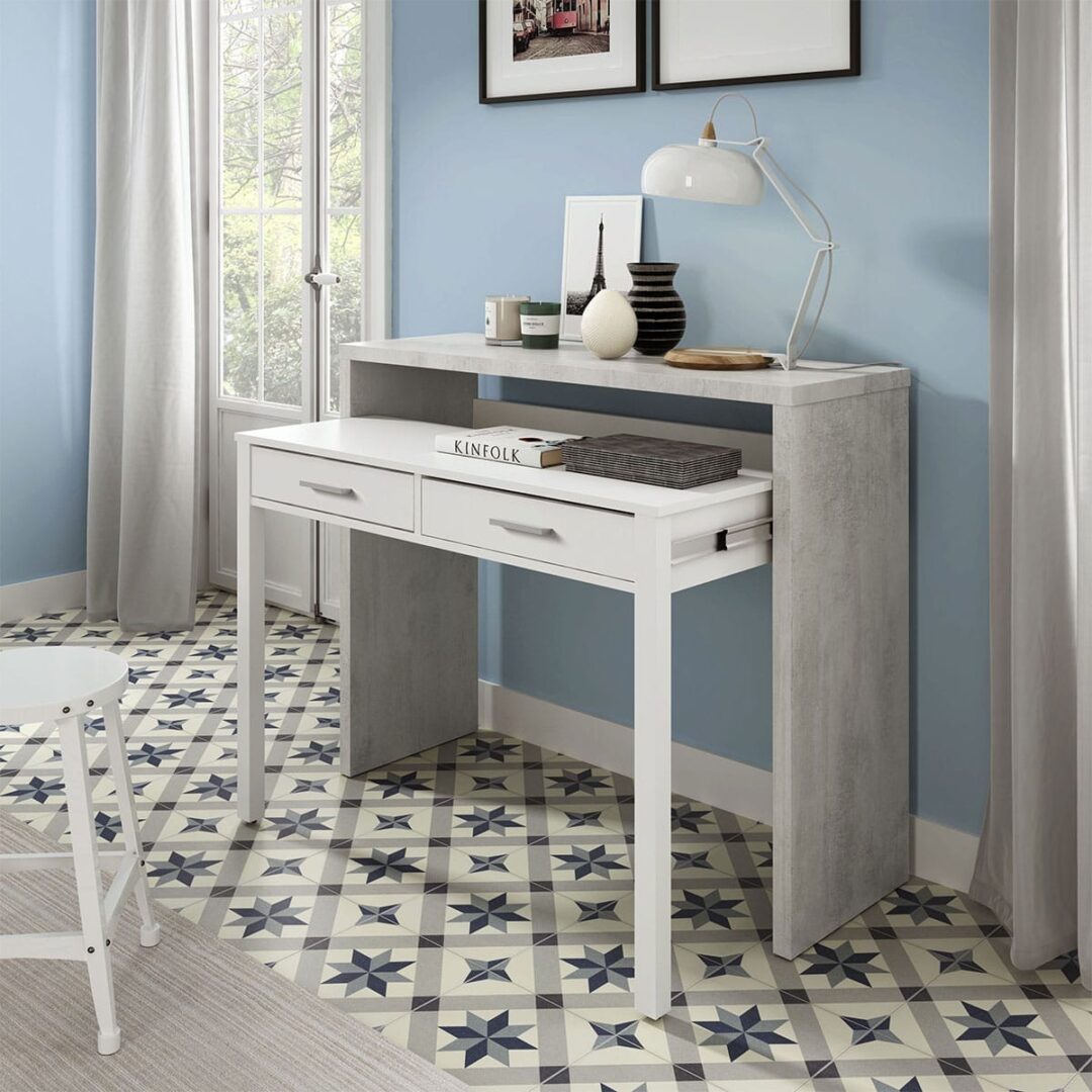 Escritorio Plegable Blanco Cemento