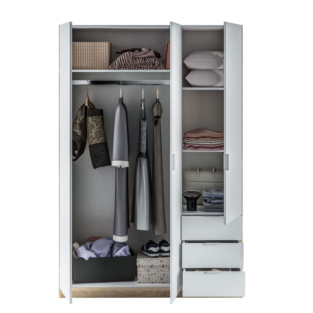 Armario 3 Puertas 3 Cajones Blanco Roble - Imagen 5