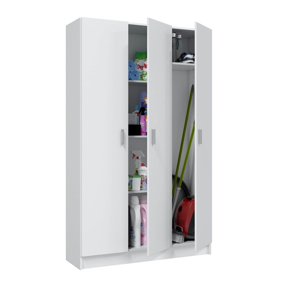 Armario Multiusos Escobero 3 Puertas – 109x180 cm Blanco, Gran Capacidad - Imagen 2