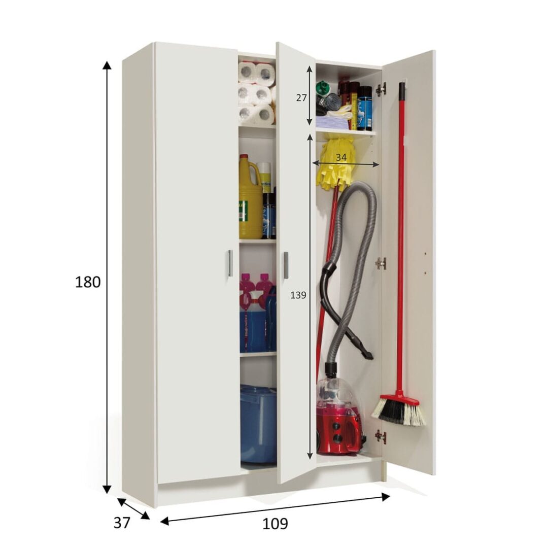 Armario Multiusos Escobero 3 Puertas – 109x180 cm Blanco, Gran Capacidad - Imagen 4