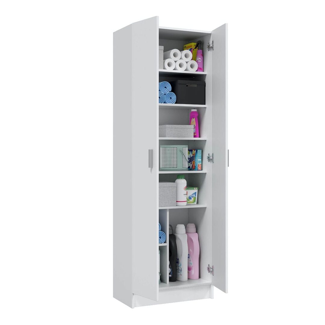 Armario Multiusos 59x180 cm Blanco – Con Hueco para Aspiradora y Estantes Regulables - Imagen 4