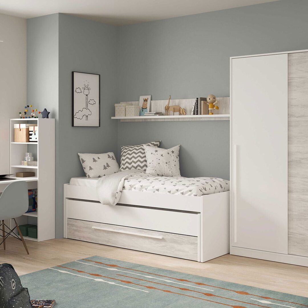 Cama Nido con Cajones y Estante Blanco Velho - Imagen 3