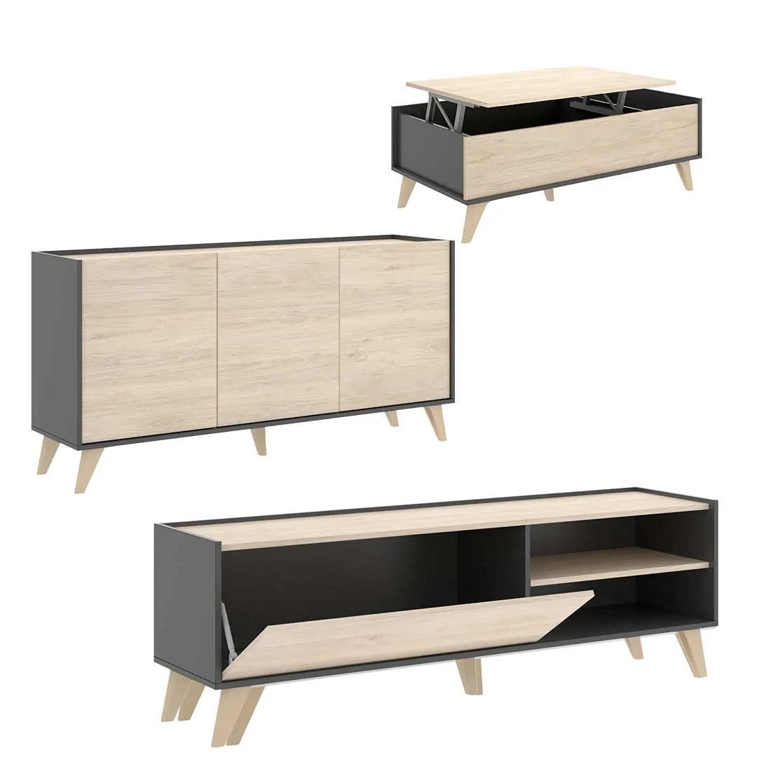 Pack Ness 2 - Mueble Bajo de Televisión, Mesa de Centro y Aparador - Imagen 2