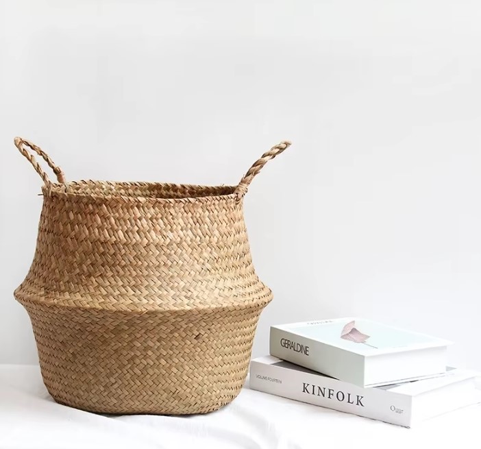 Cesta de Mimbre de Algas Marinas – Plegable, Ecológica y Multiusos para Hogar o Picnic