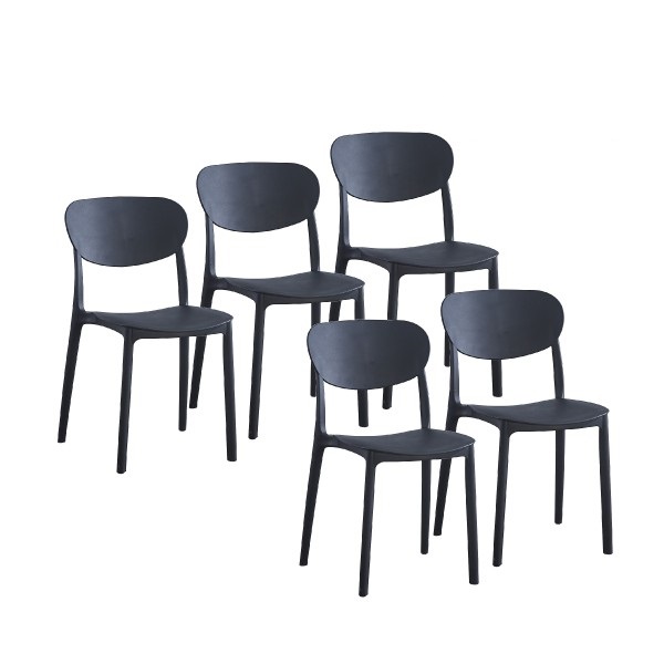 Juego de 5 Sillas Videl de Polipropileno Negro – Sillas de Cocina o Exterior
