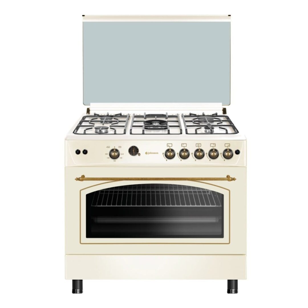 Cocina de Gas Estilo Rústico – 90 cm – Color Crema con Detalles Dorados