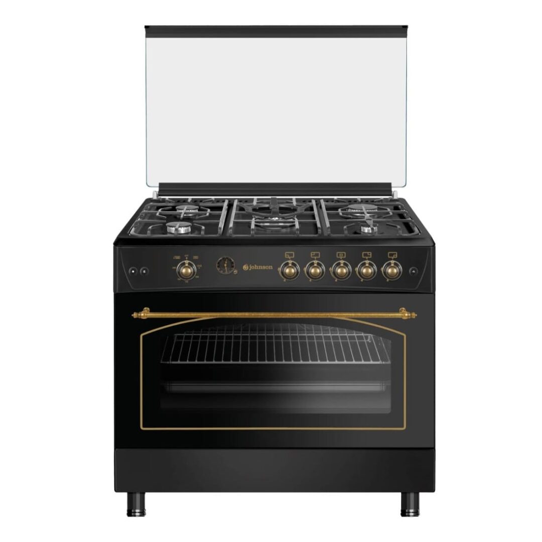 Cocina de Gas Butano Estilo Rústico – 90 cm – Color Negro con Detalles Dorados
