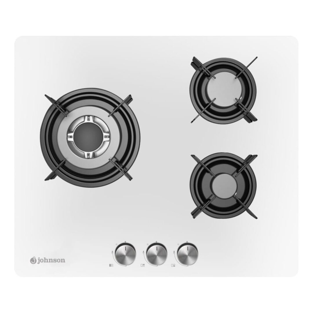 Encimera de gas 60 cm 3 fuegos cristal blanco