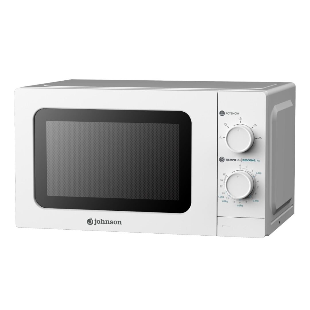 Microondas Johnson 20L Blanco – 700W, con función descongelación y temporizador