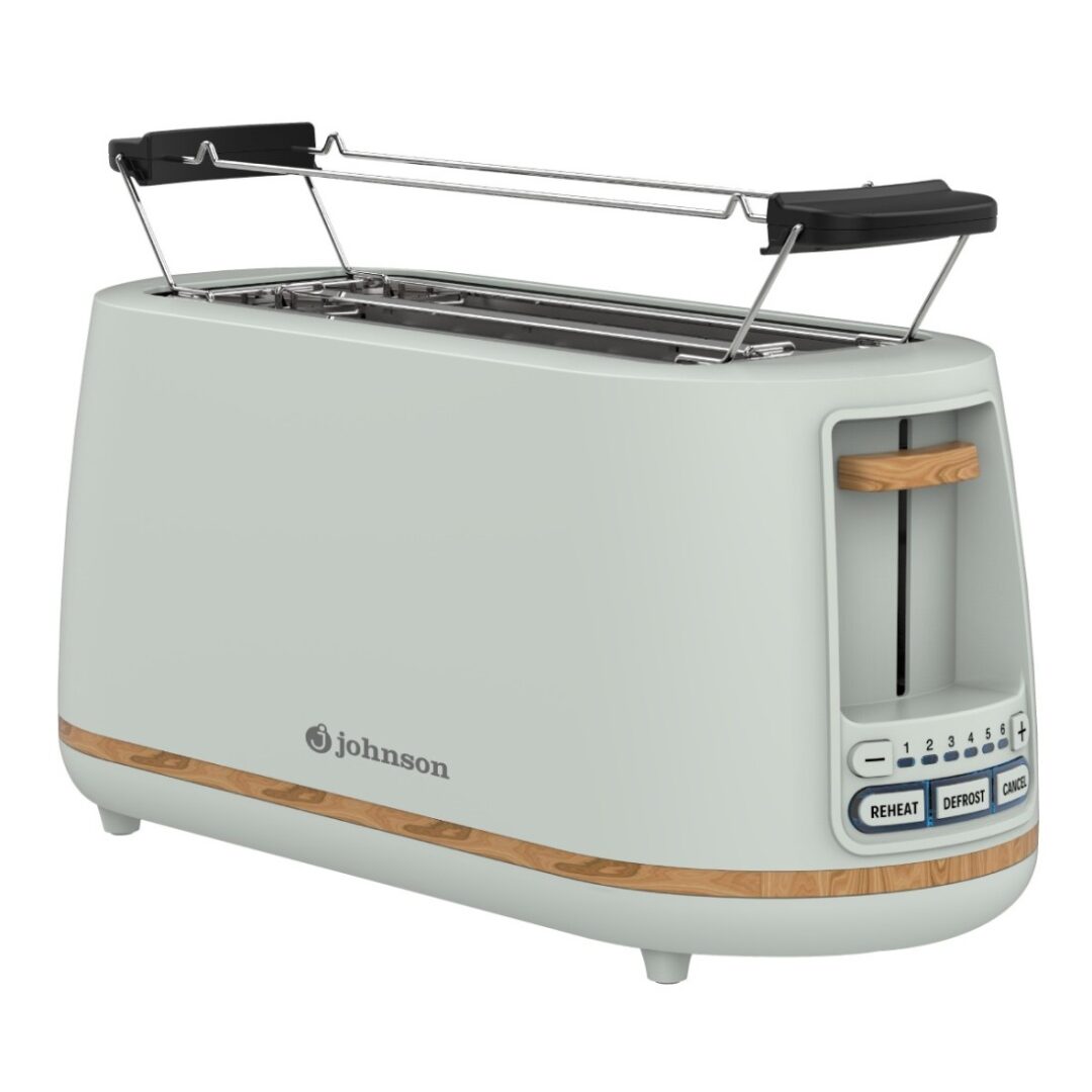 Tostadora Vintage Mint con detalles en madera – 4 rebanadas, 1500W