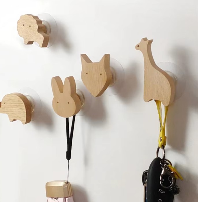 Gancho de Madera Animal – Decoración Infantil y Colgador de Pared sin Taladro