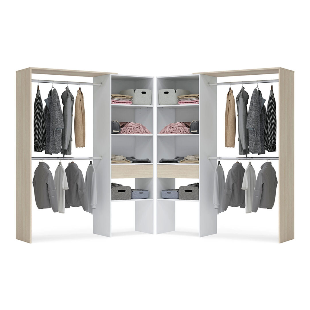 Vestidor Hera Doble – Armario Abierto Modular con Cajones y Barras para Colgar