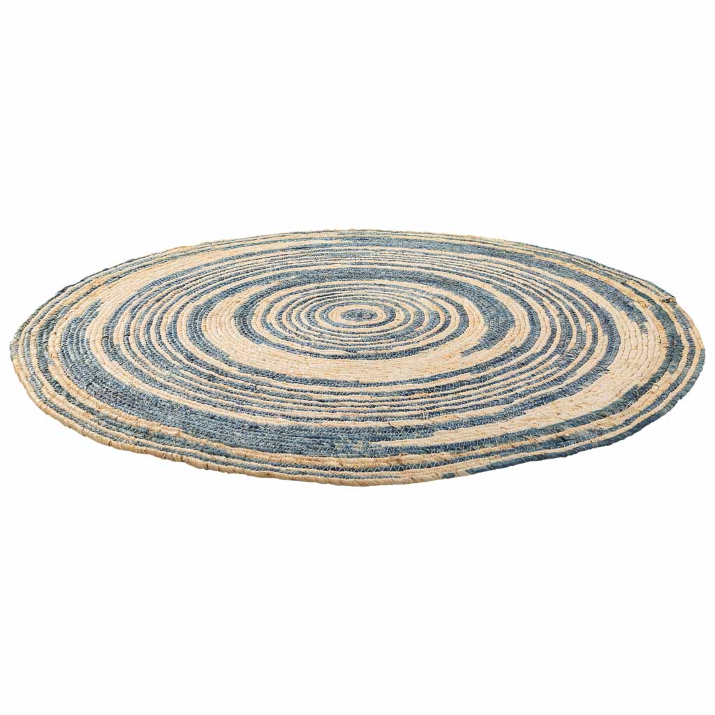 Alfombra Redonda de Maíz Natural con Espiral Azul