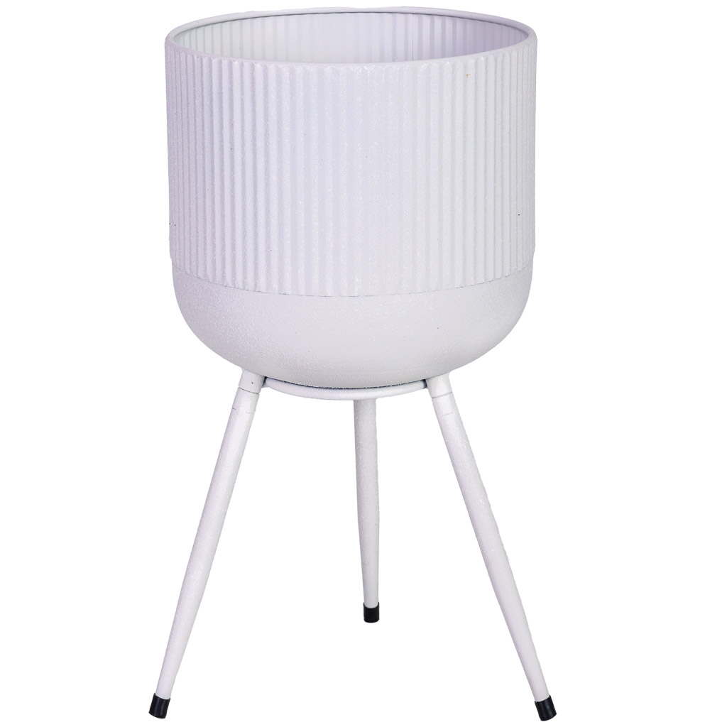 Macetero con soporte de metal blanco