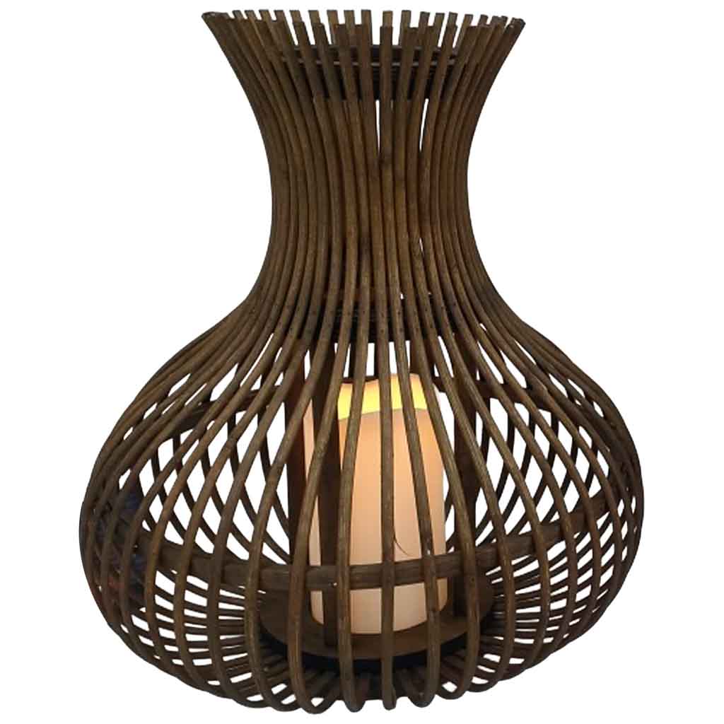 Portavelas de bambú con vela LED