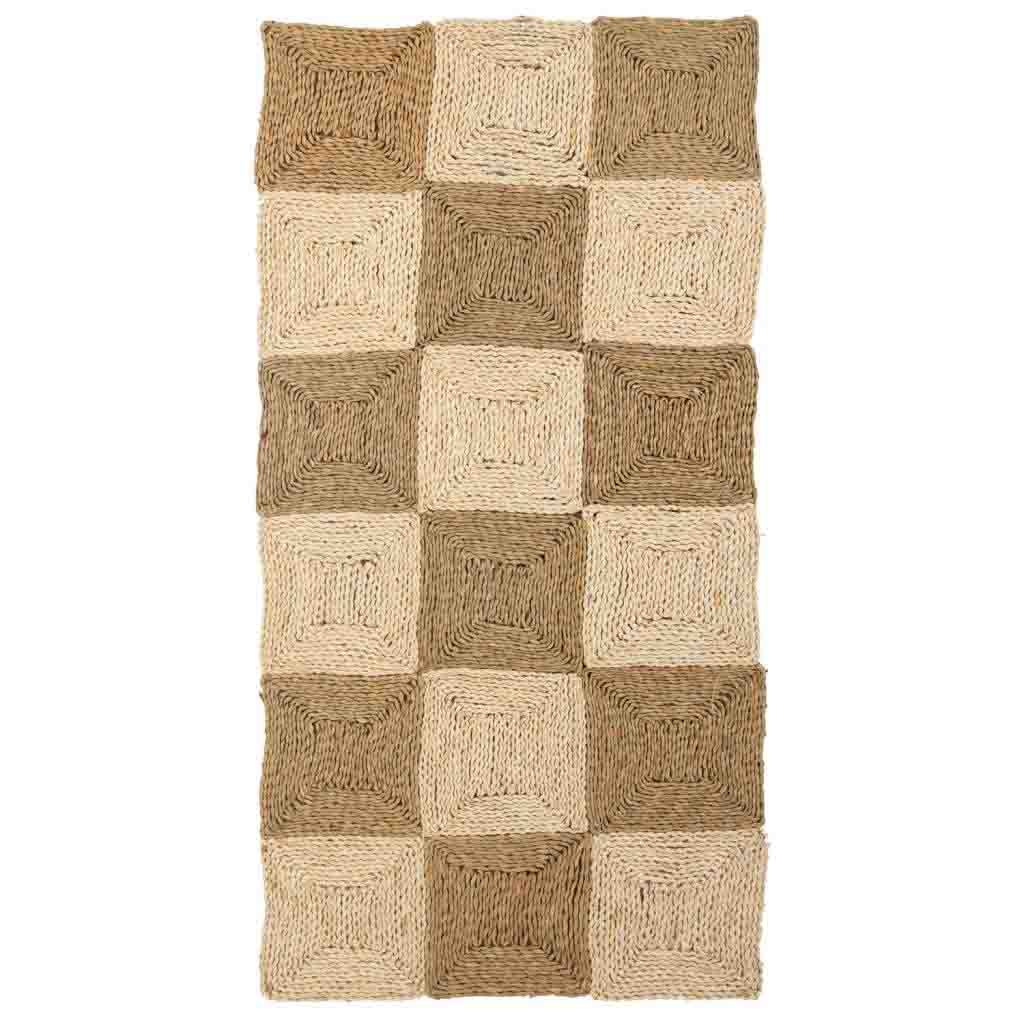 Alfombra de fibra natural tejida artesanalmente a cuadros