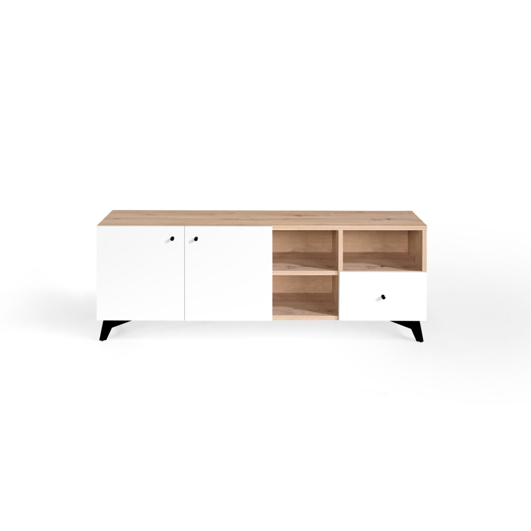 Mueble TV Arenales – Roble Amazonas y blanco polar - Imagen 2