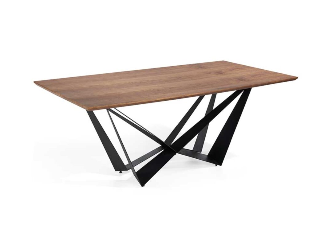 Mesa de comedor madera maciza nogal, estructura metálica negro mate - Imagen 2