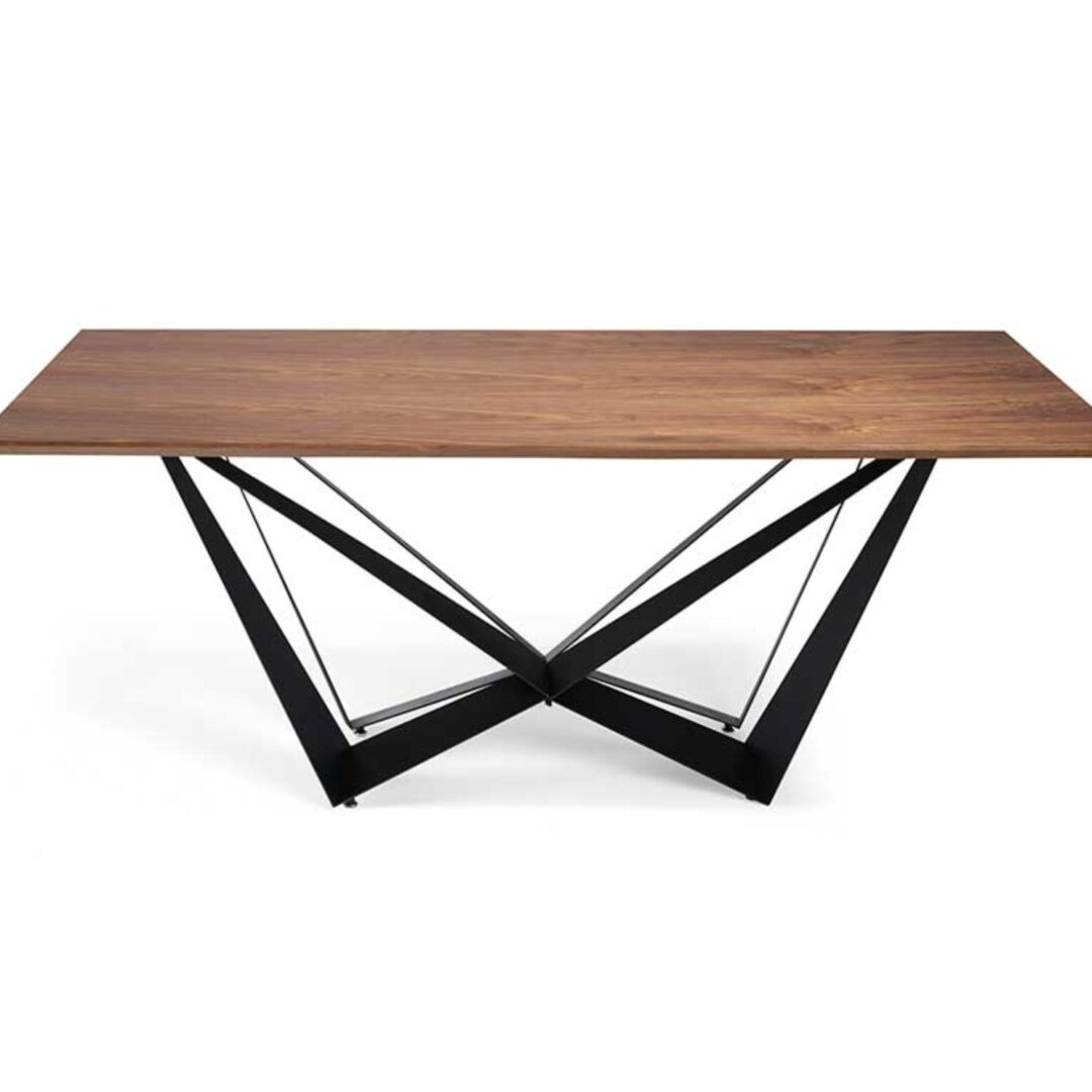 Mesa de comedor madera maciza nogal, estructura metálica negro mate