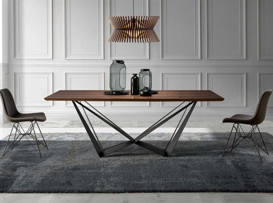 Mesa de comedor madera maciza nogal, estructura metálica negro mate - Imagen 3