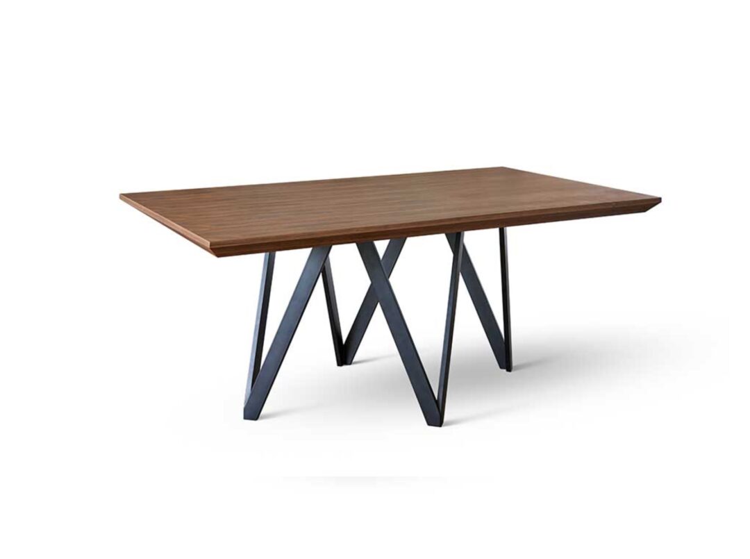 Mesa de comedor acabado en nogal, estructura metálica negra - Imagen 2