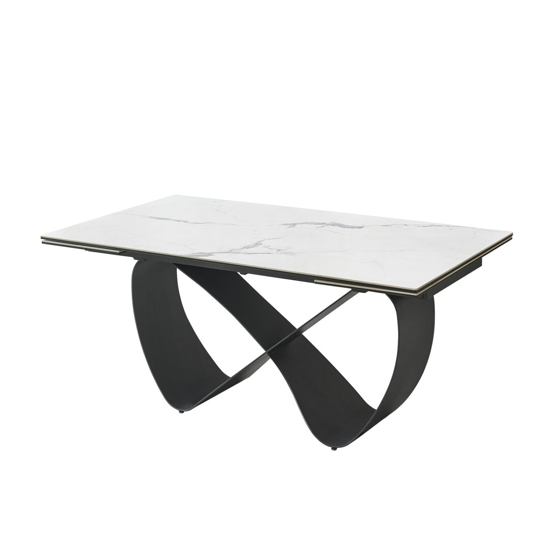 Mesa porcelánica blanco vetas grises, estructura negro mate - Imagen 2