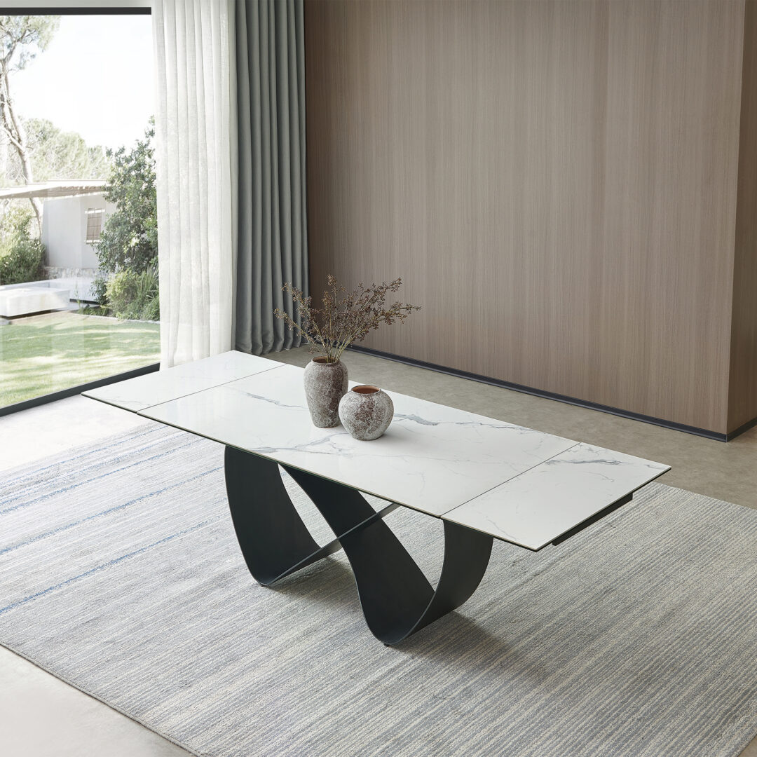 Mesa porcelánica blanco vetas grises, estructura negro mate - Imagen 4