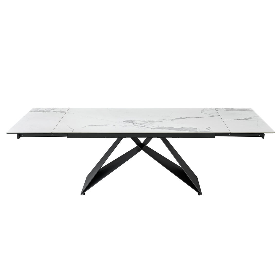 Mesa de comedor extensible cristal porcelánico blanco, estructura negro mate - Imagen 2