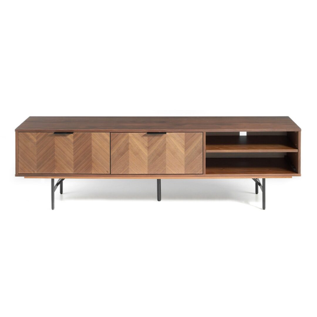 Módulo TV 180 cm – Gris taupe y nogal en espiga