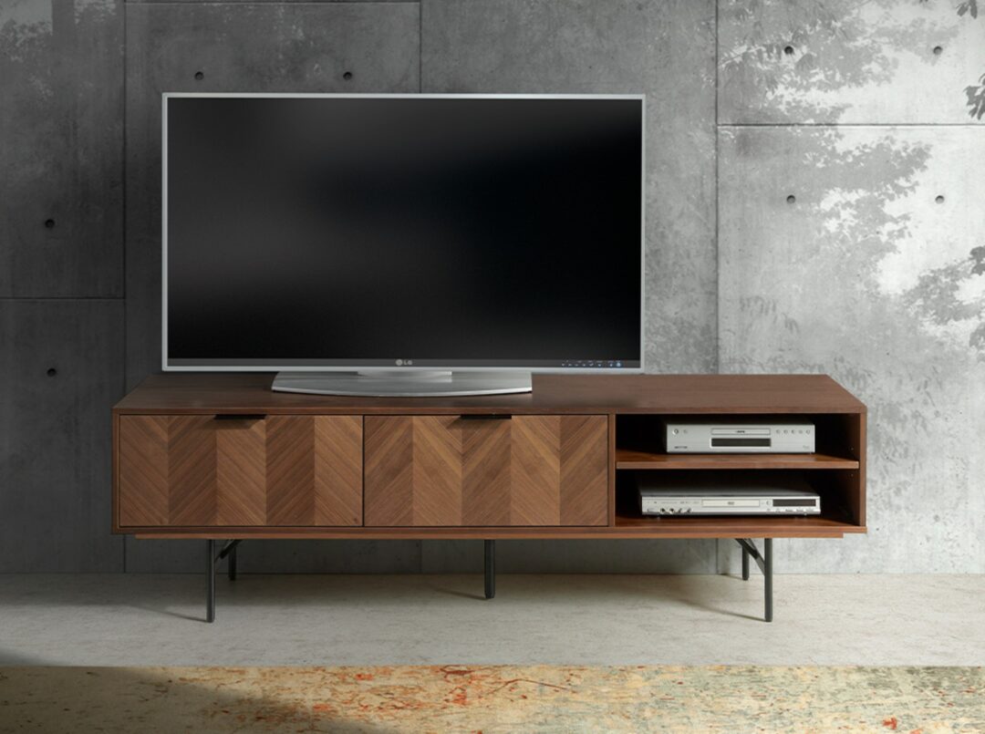 Módulo TV 180 cm – Gris taupe y nogal en espiga - Imagen 4