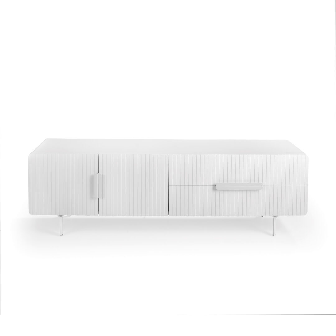 Módulo TV 180 cm – Blanco mate con detalles metálicos