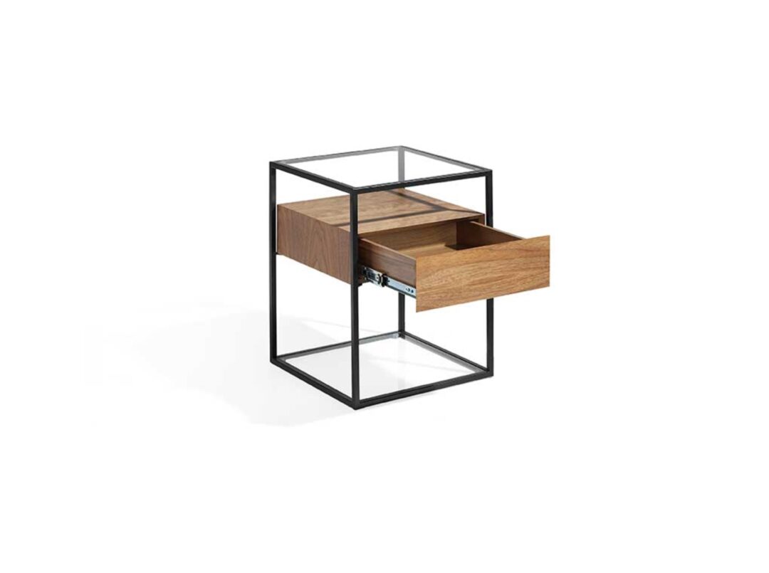 Mesita auxiliar 43x43 cm – Vidrio templado y nogal - Imagen 3