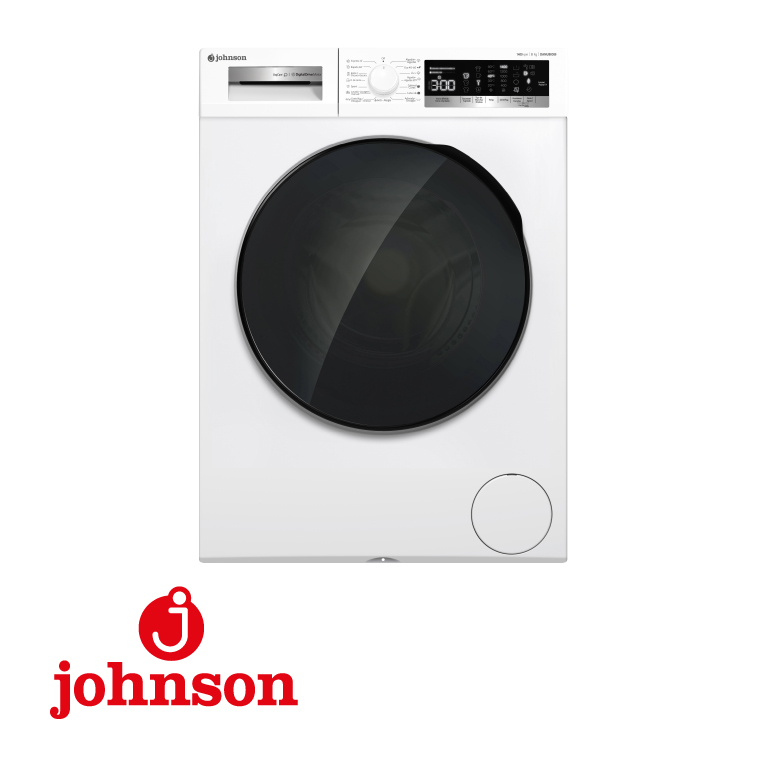LAVADORA JOHNSON CF 8KG 1400RPM CLASE A-20% INVERTER DISPLAY BLANCA VAPOR