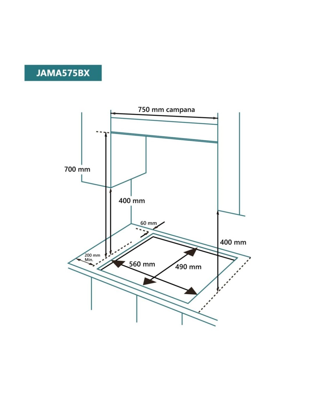 ENCIMERA GAS JOHNSON 5 FUEGOS 75CM (HUECO 60CM) FUEGO TRIPLE CENTRAL PARRIL - Imagen 2