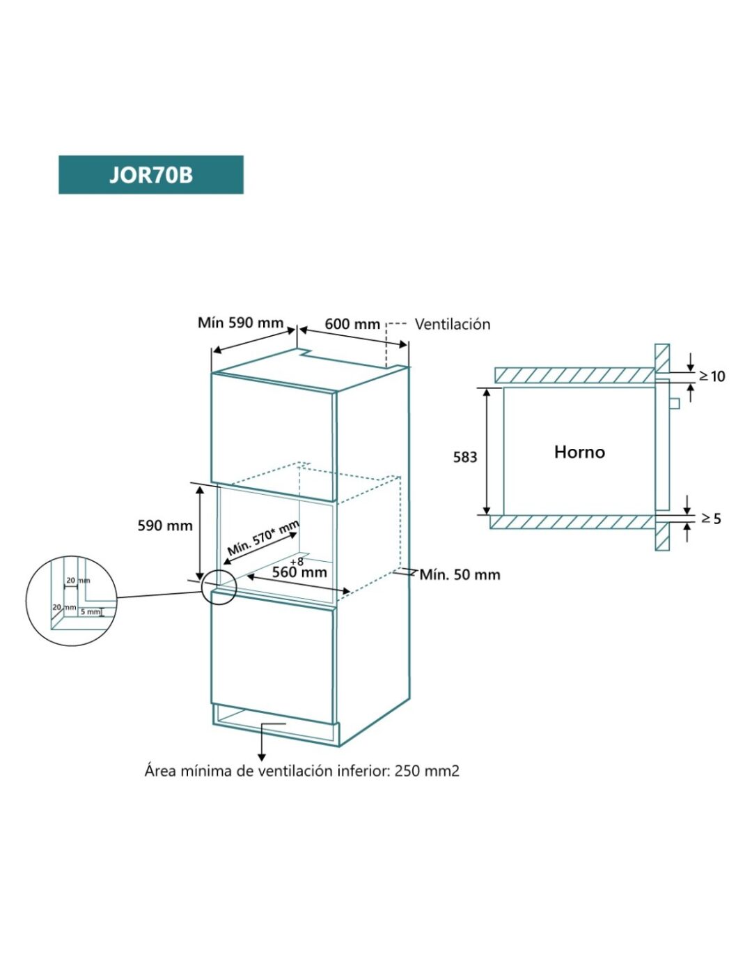 HORNO JOHNSON 70L 8 FUNCIONES MULTIFUNCION DIGITAL CRISTAL BLANCO - Imagen 3