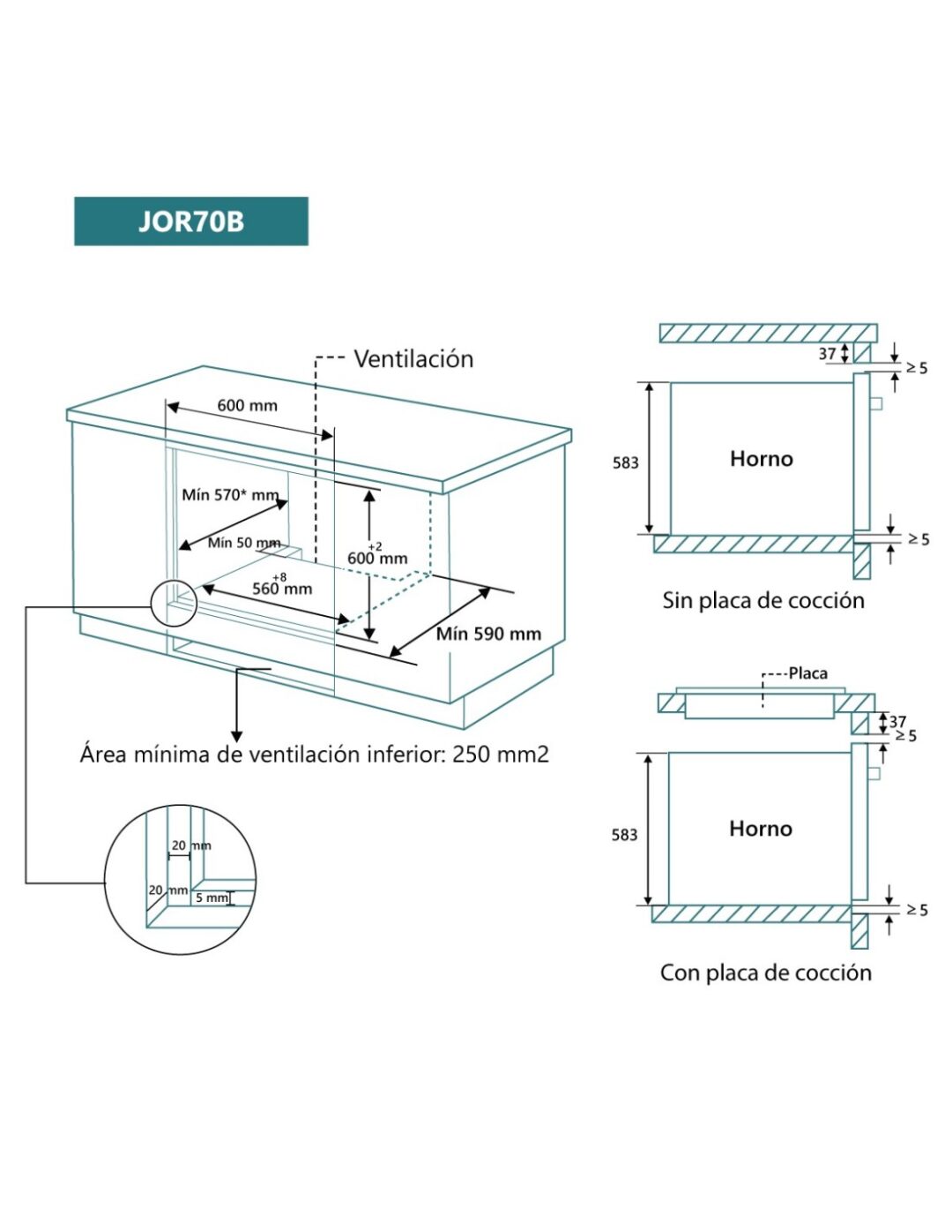 HORNO JOHNSON 70L 8 FUNCIONES MULTIFUNCION DIGITAL CRISTAL BLANCO - Imagen 2