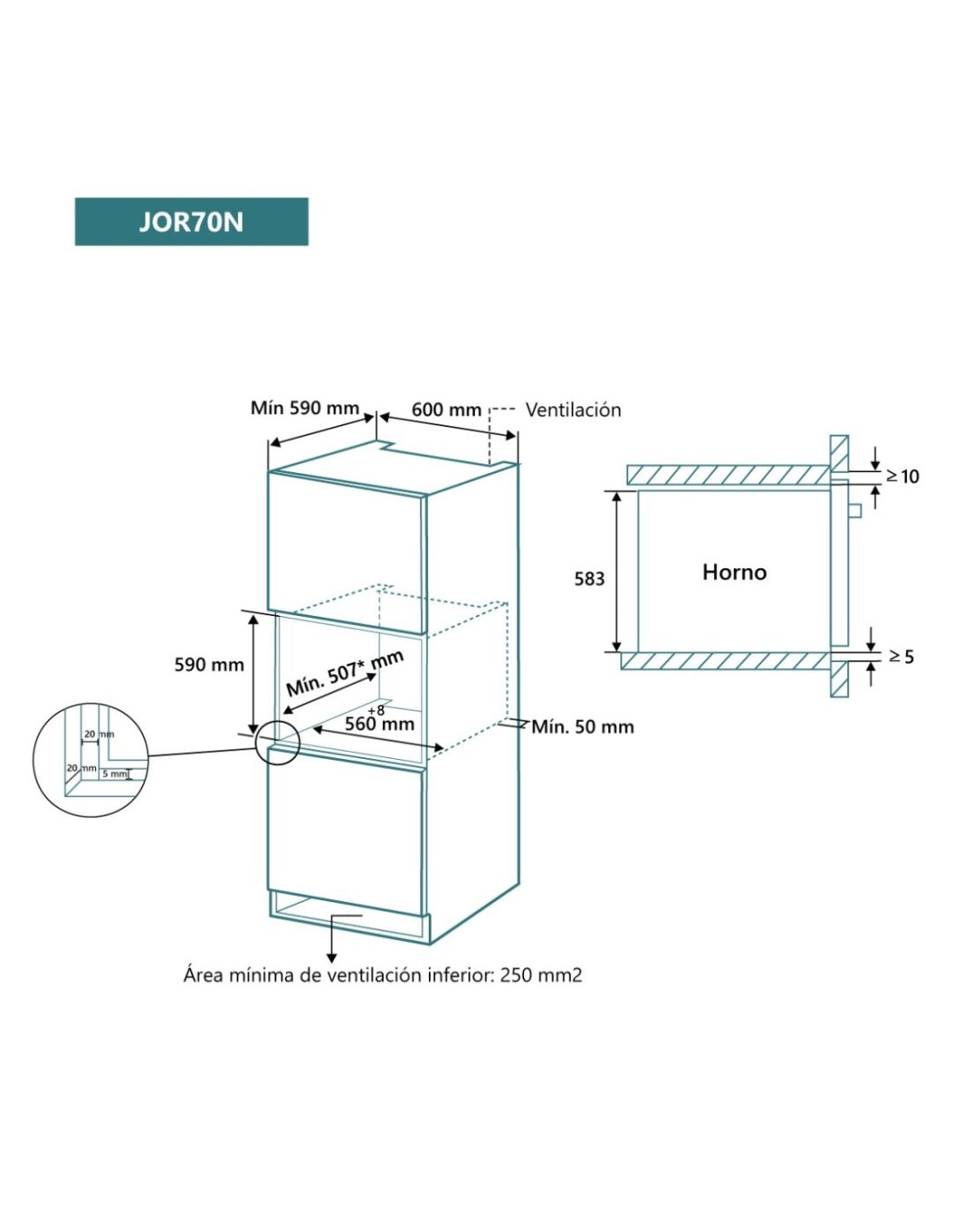 HORNO JOHNSON 70L MULTIFUNCION DIGITAL CRISTAL NEGRO - Imagen 3