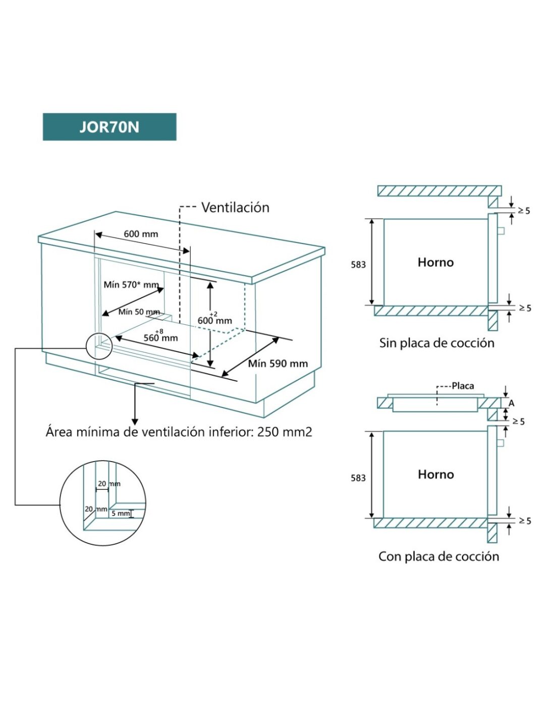 HORNO JOHNSON 70L MULTIFUNCION DIGITAL CRISTAL NEGRO - Imagen 2