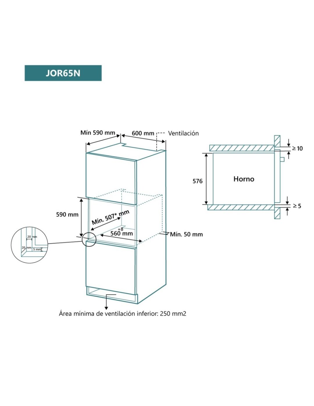 HORNO JOHNSON 65L 8 FUNCIONES MECÁNICO HIDROCLEAN CRISTAL NEGRO - Imagen 3