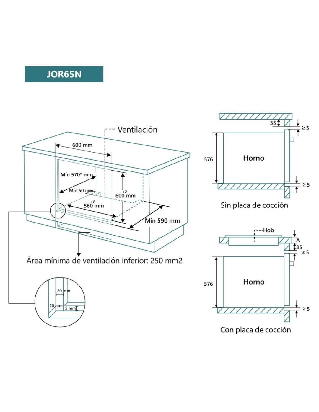 HORNO JOHNSON 65L 8 FUNCIONES MECÁNICO HIDROCLEAN CRISTAL NEGRO - Imagen 2