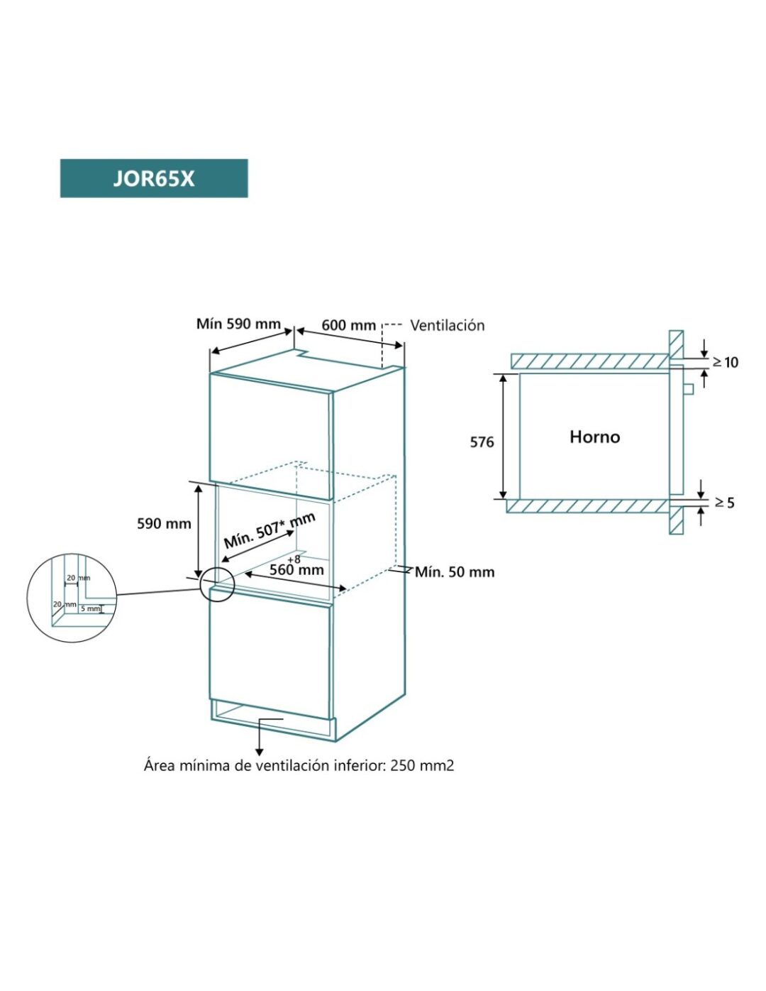 HORNO JOHNSON 65L 8 FUNCIONES MECÁNICO HIDROCLEAN INOX - Imagen 3