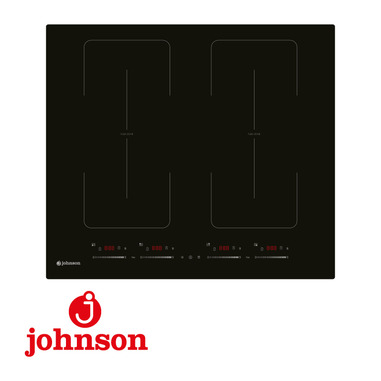 PLACA FLEX INDUCCION JOHNSON 4 ZONAS 60CM FRONTAL BISELADO CRISTAL NEGRO