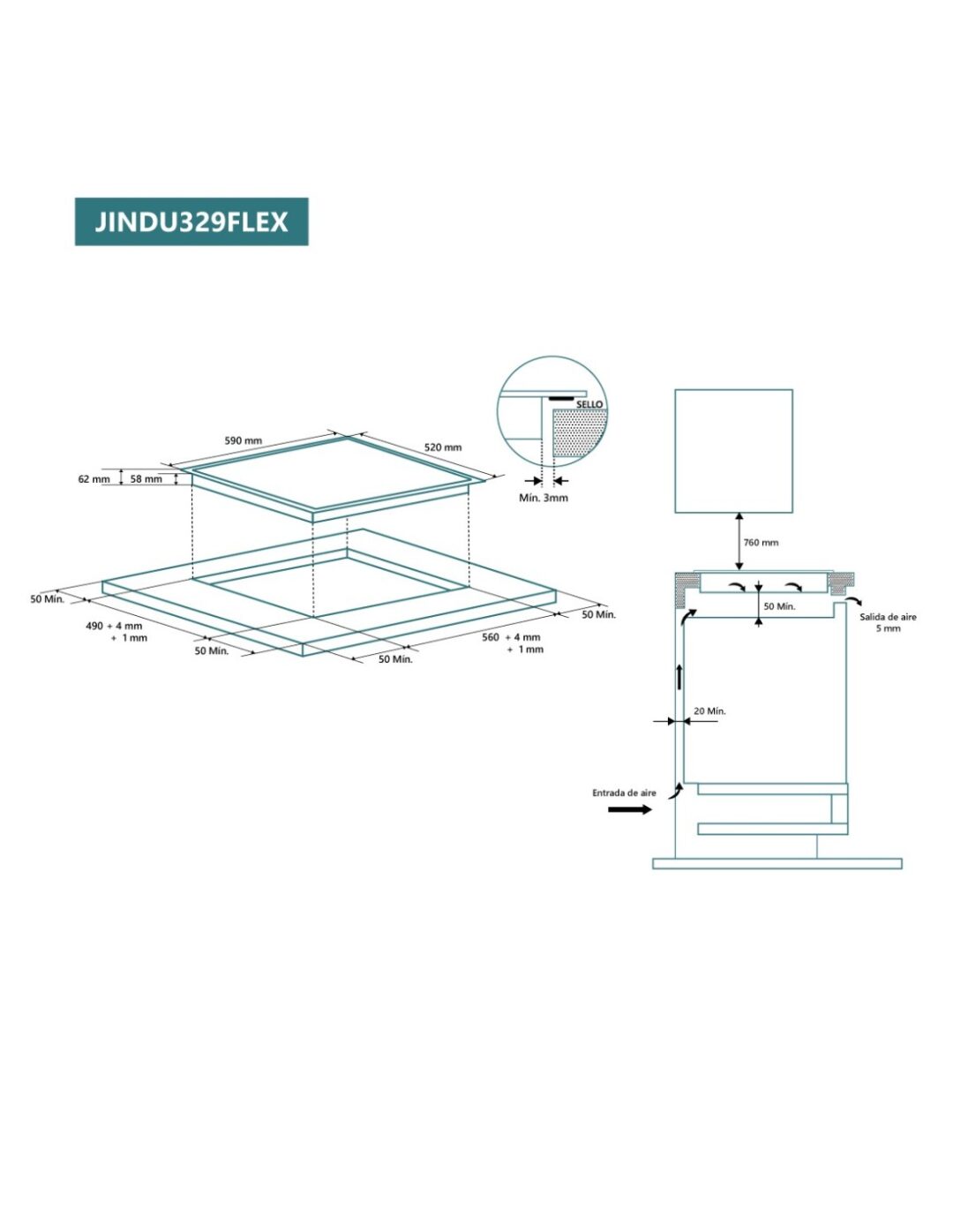 PLACA FLEXINDUCCIÓN JOHNSON BOOSTER ZONA GIGANTE 29CM + FLEX CRISTAL NEGRO - Imagen 2