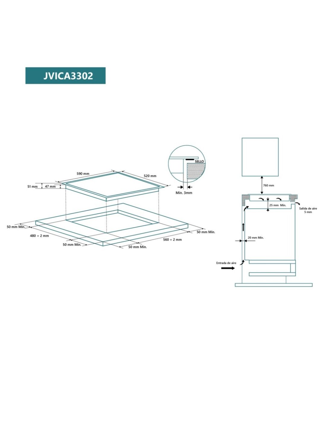 PLACA VITROCERAMICA JOHNSON 3 ZONAS 1 TRIPLE 295MM. CONTROL DESLIZANTE - Imagen 2