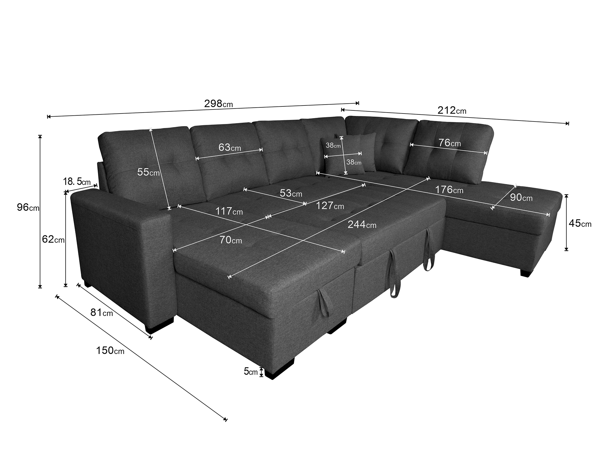 Sofá Chaise Longue Rinconera AITANA – Doble chaise longue con cama y arcón - Imagen 2