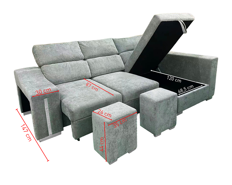 Sofá Chaise Longue Cama Menua Gris - Imagen 5