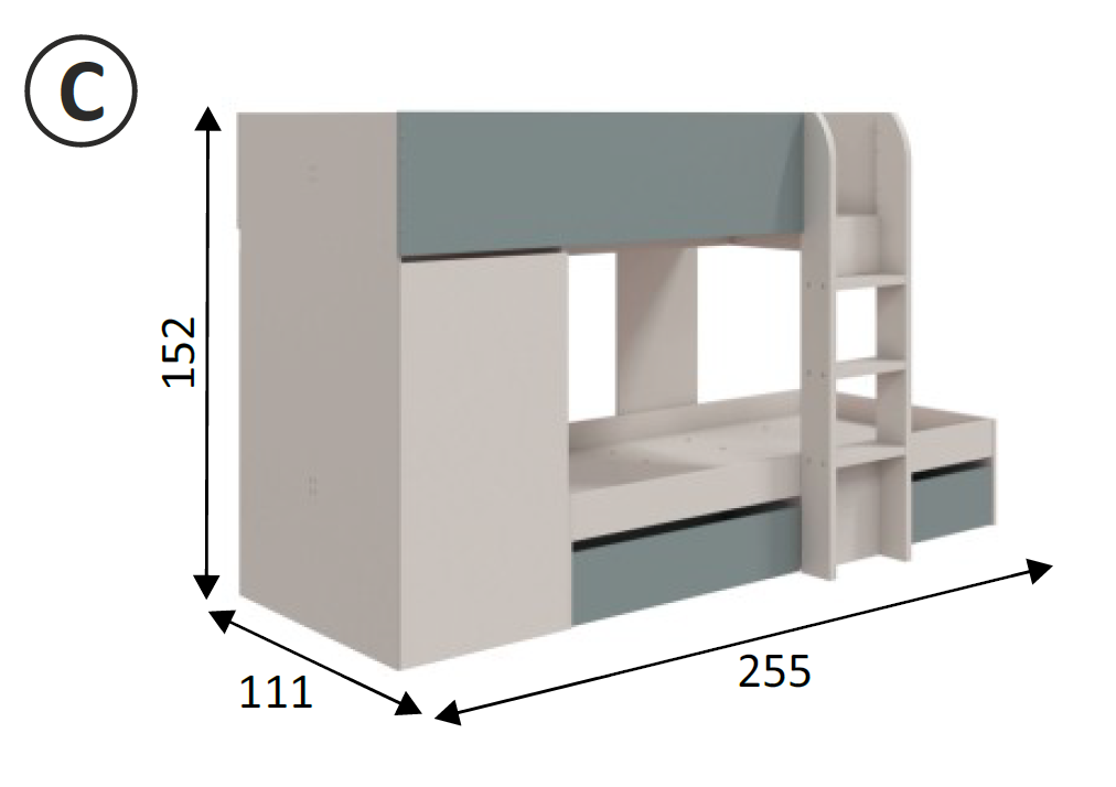 Cama Tren Eureka con Armario y 2 Cajones | Meimon - Imagen 9