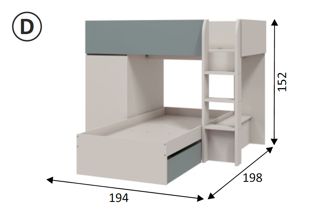 Cama Tren Eureka con Armario y 2 Cajones | Meimon - Imagen 10