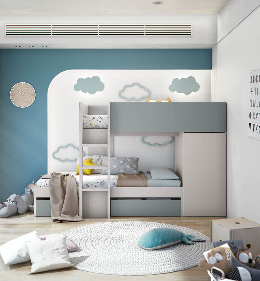 Cama Tren Eureka con Armario y 2 Cajones | Meimon